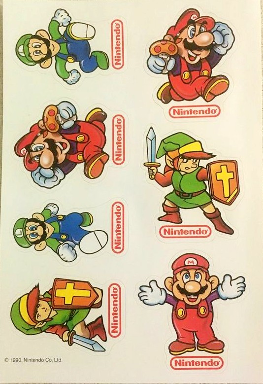 Super Mario and The Legend of Zelda sticker sheet, USA 1990.