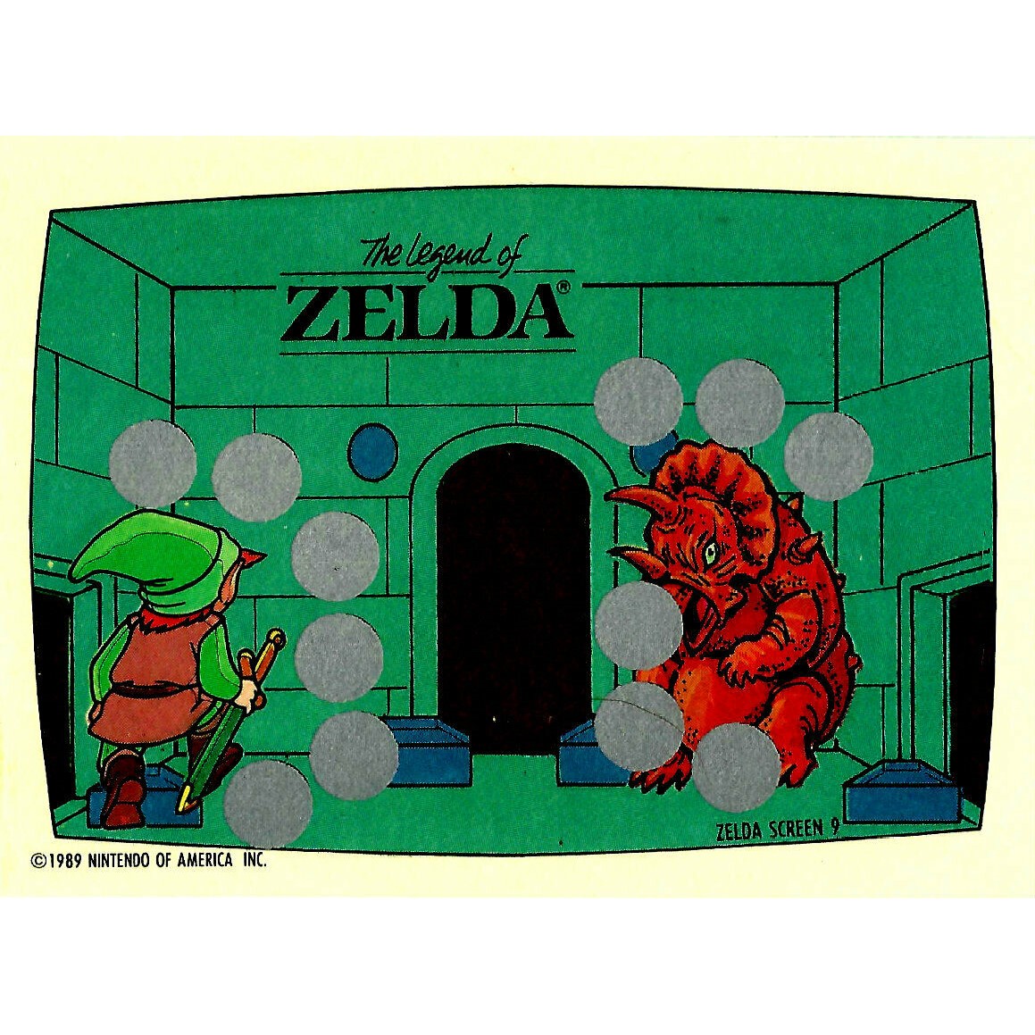 Zelda Scratch Off Card (Zelda Screen 9) by TOPPS, USA 1989.